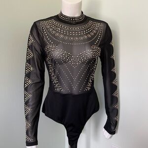 Cleo apparel sheer black mesh long sleeve bodysuit